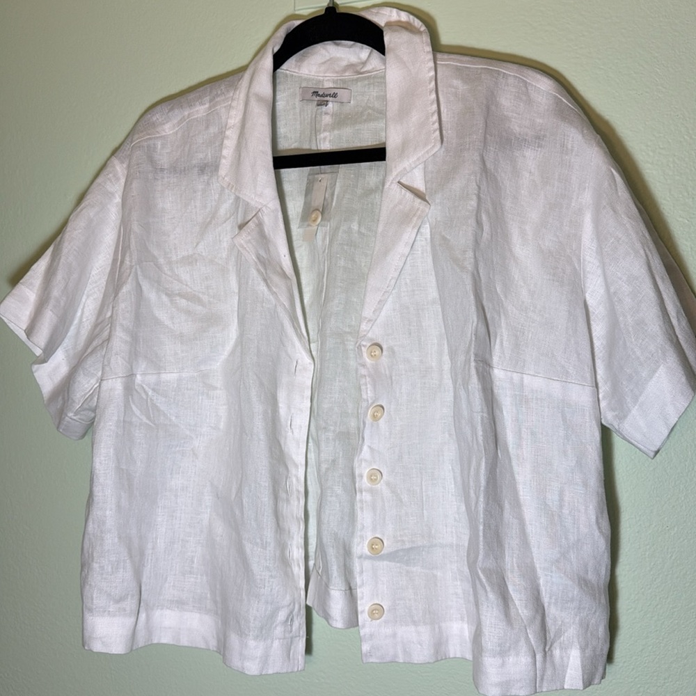 Madewell  1X Plus 100% Linen Resort Shirt white - Picture 5 of 7